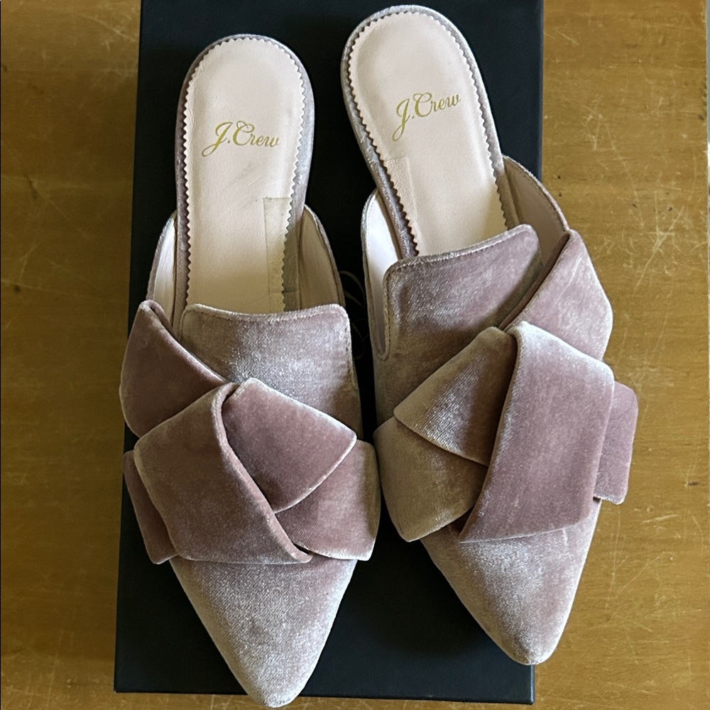 J. Crew Women's Velvet Bow Mules - Mauve
